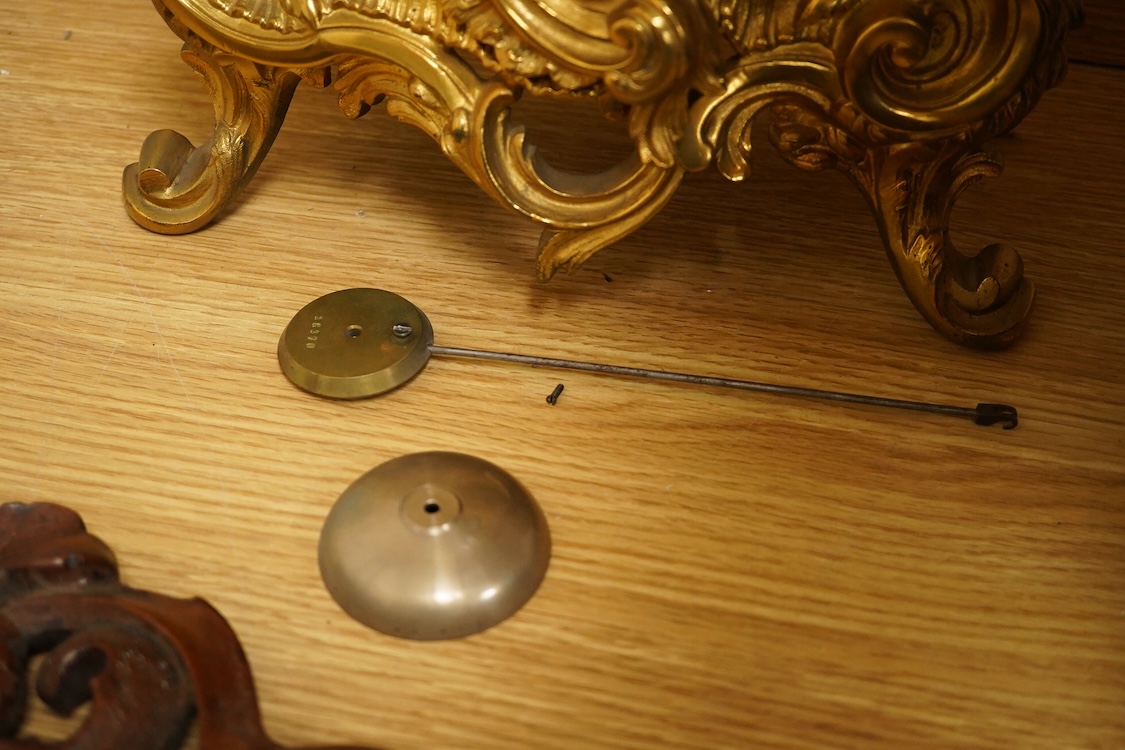 An early 20th century French Louis XV-style ormolu clock garniture - clock 50cm high